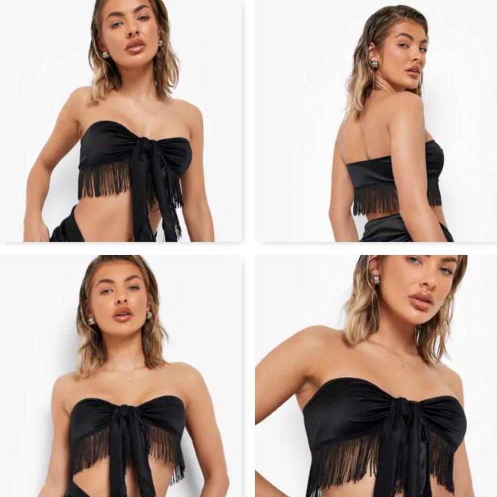Tassel Tie Front Satin Fringe Beach Top